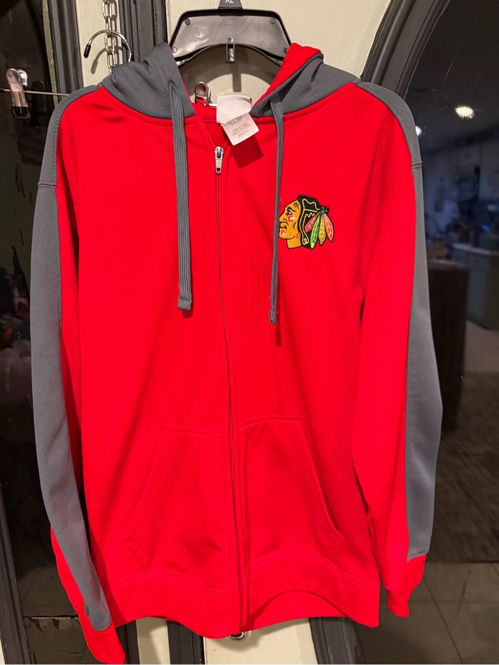 NHL Men’s Red Hoodie with Gray Accents and Team Patch
